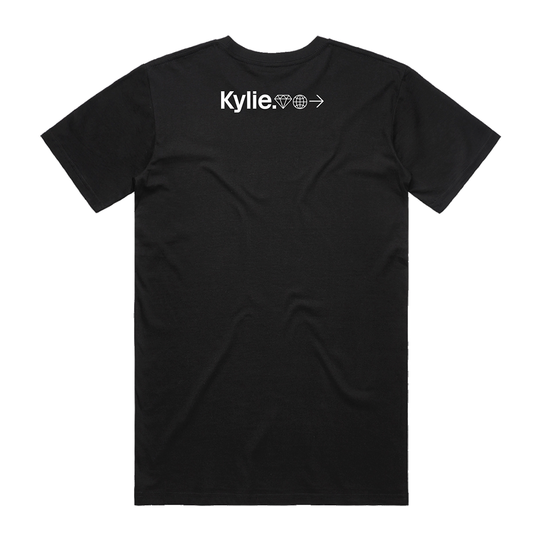 back of black t-shirt with kylie Tension Tour logo on nape